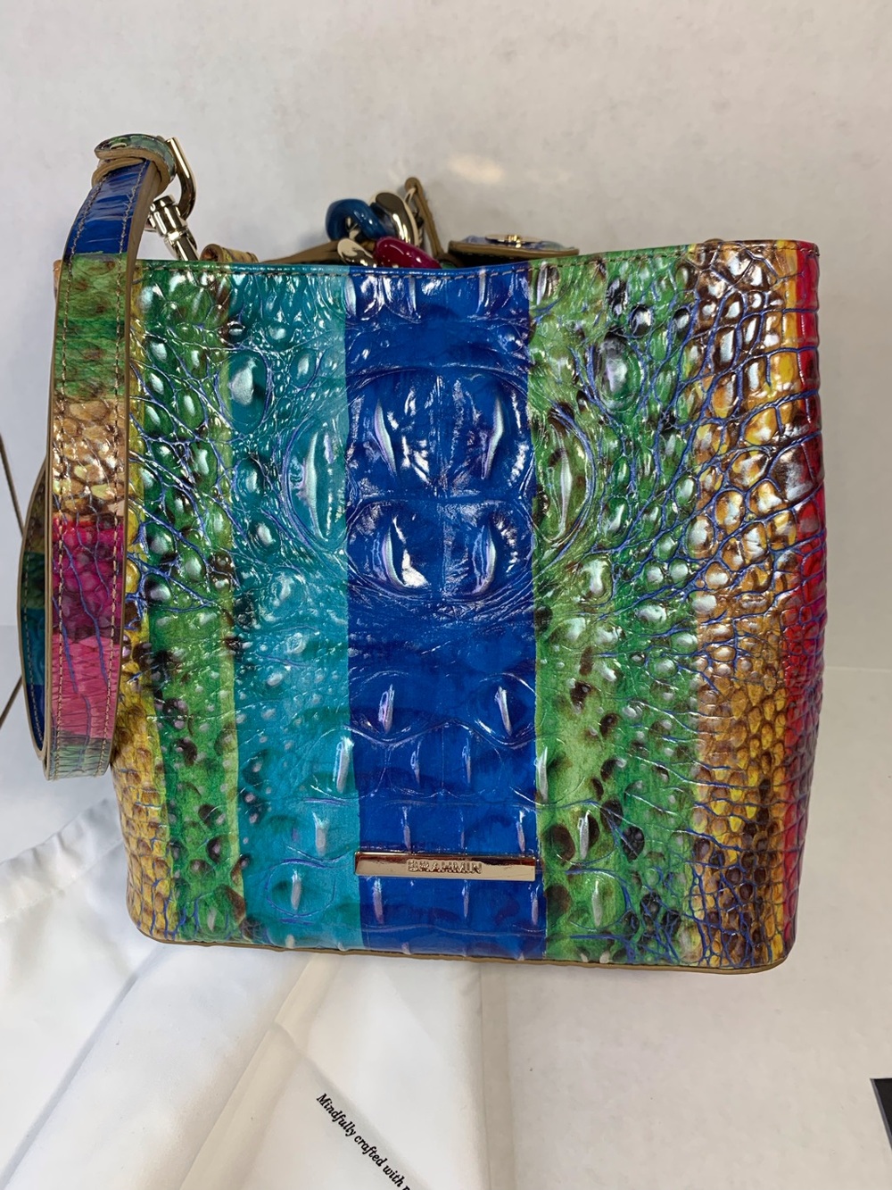 Brahmin Multicolor Croc-Embossed Leather Shoulder Bag - Blue, Green & Yellow